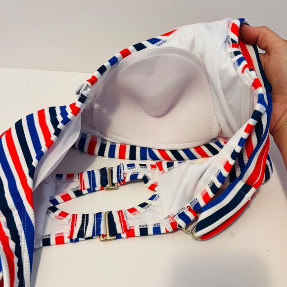 Xhilaration Ribbed Set Button-Front Bralette Bikini Top & Bottom Red Stripe 20W - Picture 10 of 16